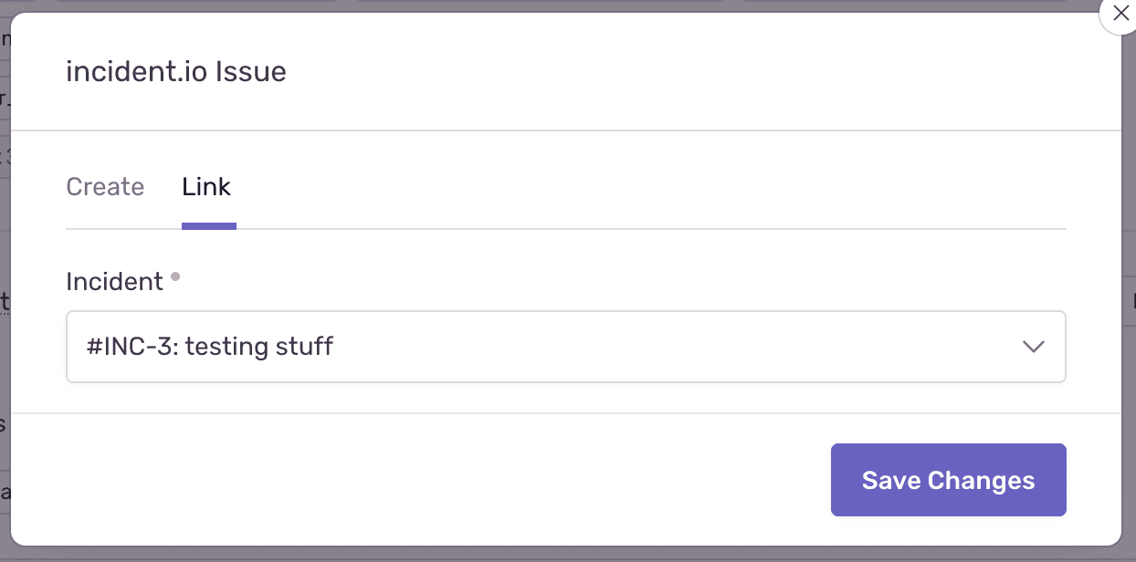 incident.io issue link modal in sentry.io